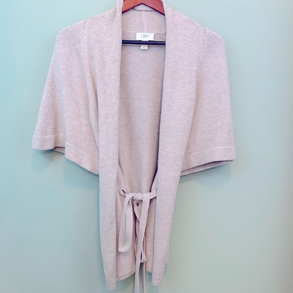 LOFT Elbow Sleeve Open Cardigan with Belt Tie